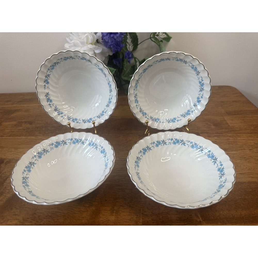Vintage Johnson Bros Snowhite Regency Ribbed Soup Bowls Set‎ of Four MCM Dining